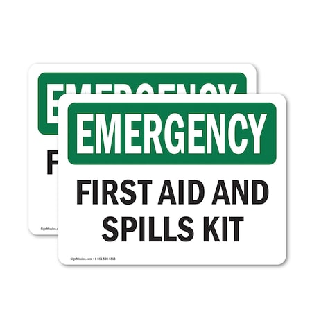 Signmission First Aid And Spills Kit, 24 in W x Rectangle, Vinyl Decal OS-2PACK-EM-D-1824-L-10367